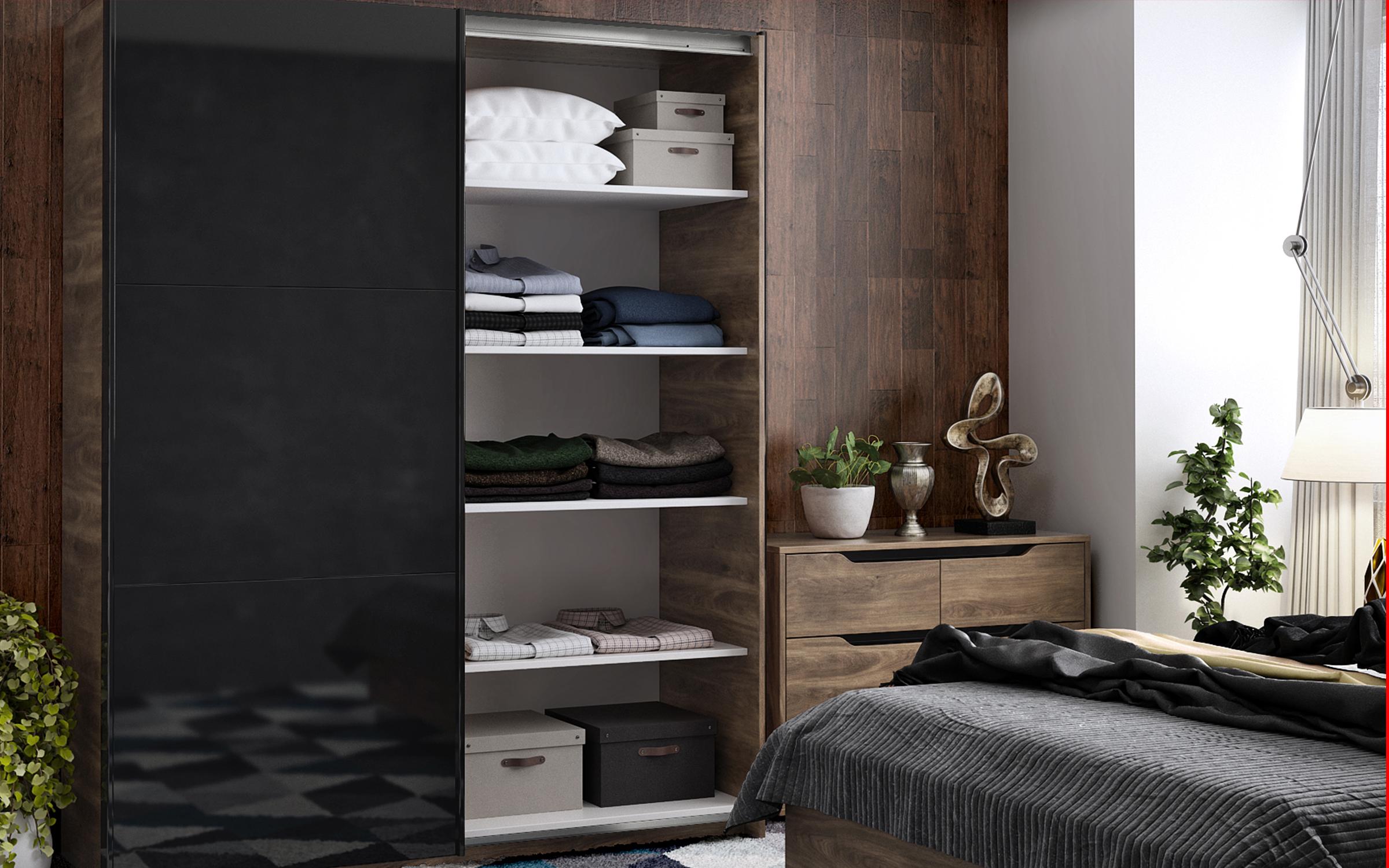 Comoda Modern M11, Brandy stejar Castelo + negru lucios  4